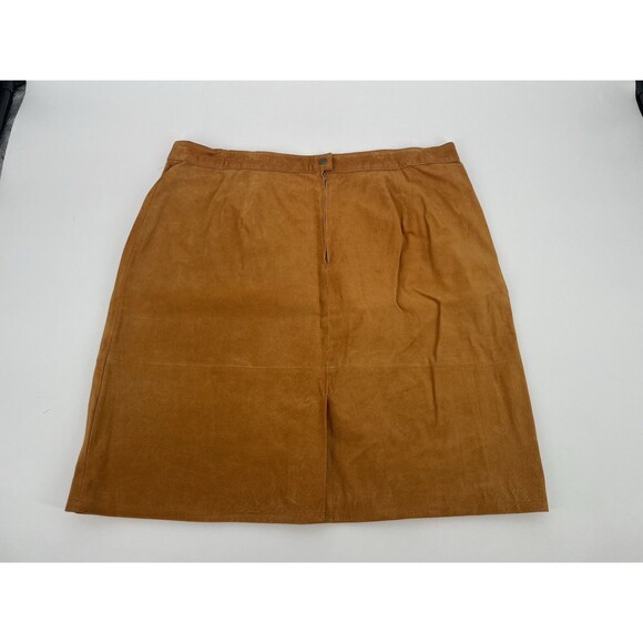 VTG 90s Suede Retro Boho Coachella Indie Knee Length Pencil Staple Chic Skirt 24 - Picture 2 of 12